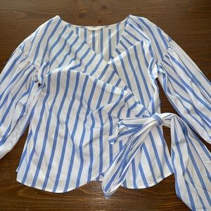 XACUS DONNA ADORABLE STRIPED WRAP SHIRT WITH POOF SLEEVES SZ EU 40/ US 4